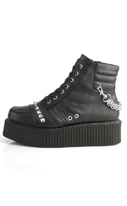 V-CREEPER-565 Black Vegan Leather Creeper Ankle Boots