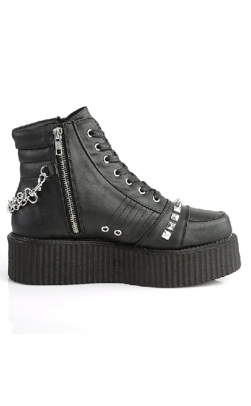 V-CREEPER-565 Black Vegan Leather Creeper Ankle Boots