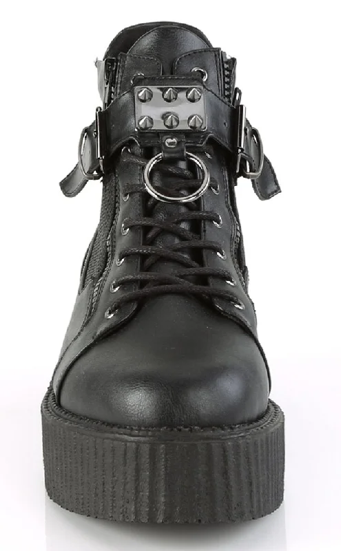 V-CREEPER-566 Black Vegan Leather Creeper Ankle Boots