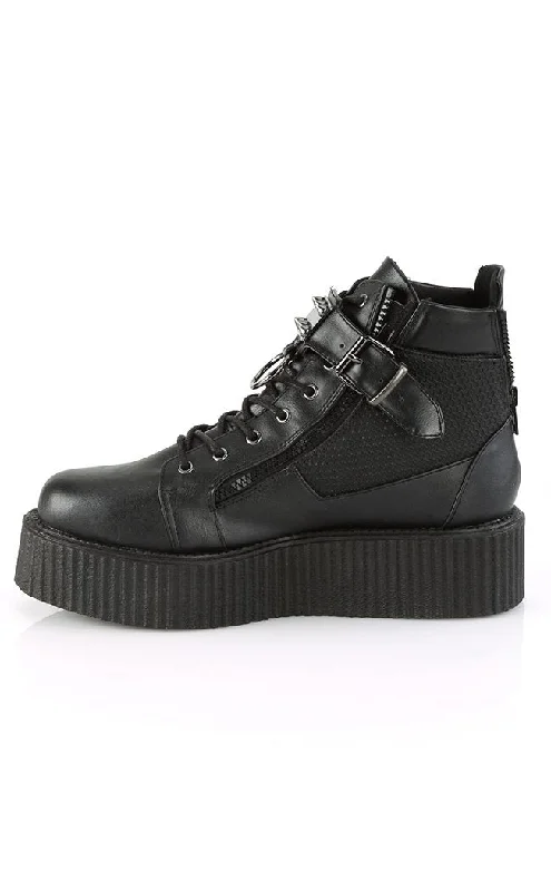 V-CREEPER-566 Black Vegan Leather Creeper Ankle Boots