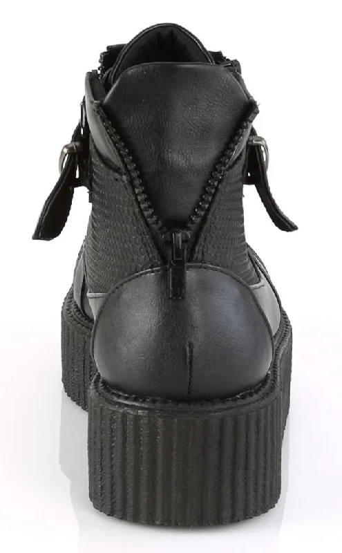 V-CREEPER-566 Black Vegan Leather Creeper Ankle Boots