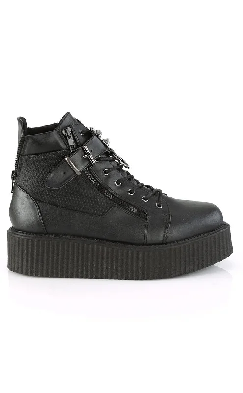 V-CREEPER-566 Black Vegan Leather Creeper Ankle Boots