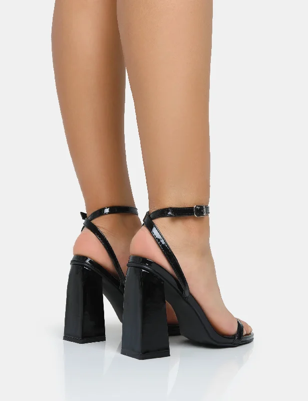 Vella Black Patent Barely There Round Toe Block Heels