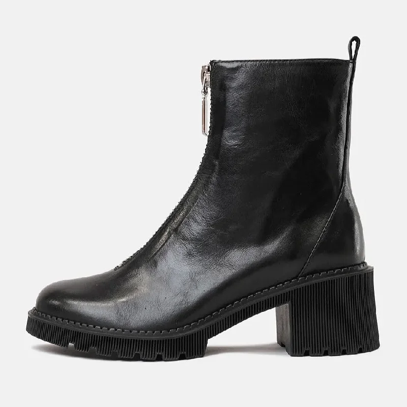 Zosia Black Leather Ankle Boots