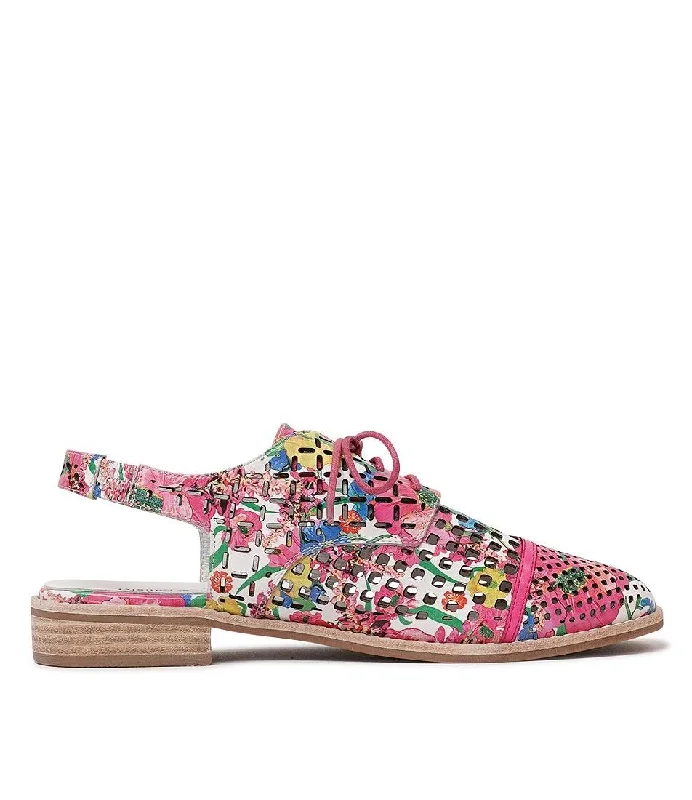 Addy White Flowermania / Hot Pink Leather Lace Up Flats