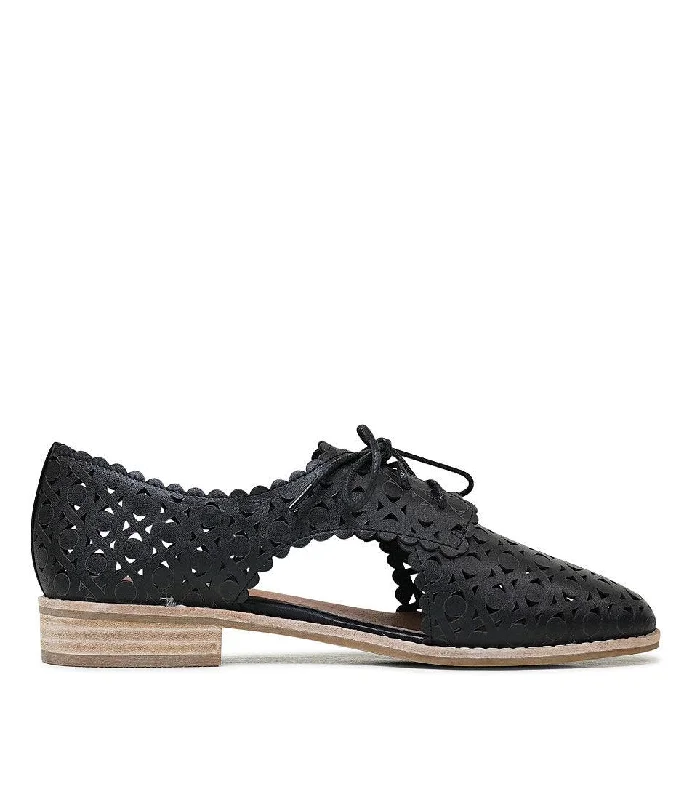 Albertos Black Leather Lace Up Flats