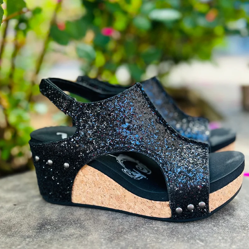 Black Glittered Comfort Wedges