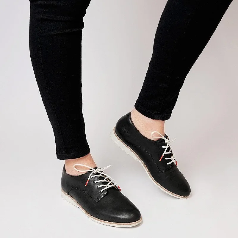 Derby Black Leather Lace Up Flats