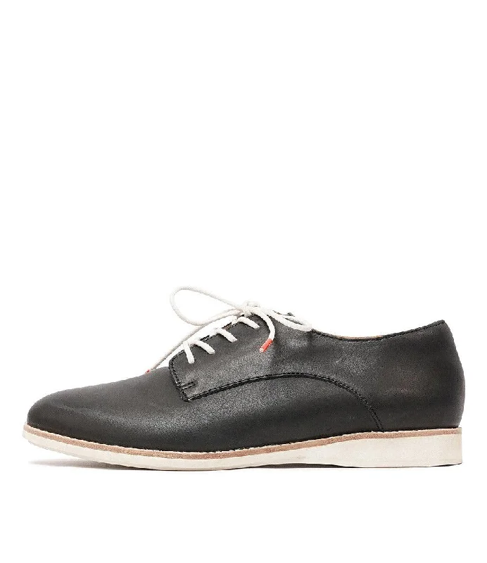 Derby Black Leather Lace Up Flats