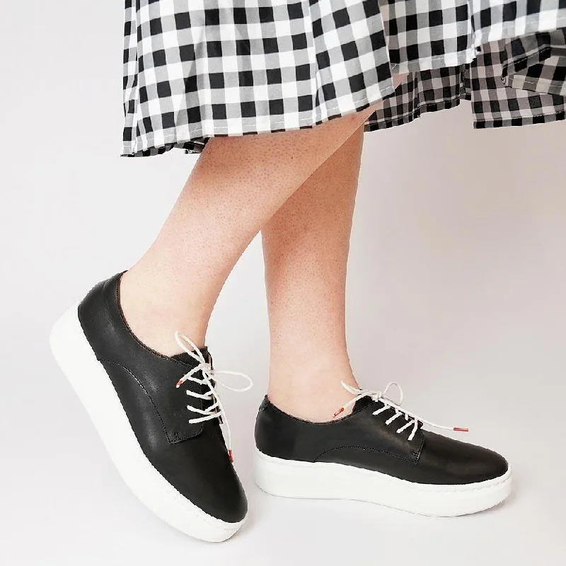 Derby City Black Leather Lace Up Flats