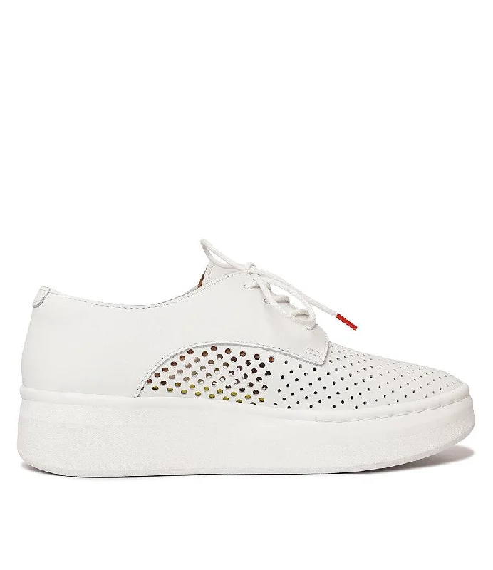 Derby City Punch White Leather Lace Up Flats