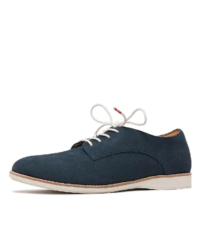 Derby Navy Nubuck Leather Lace Up Flats