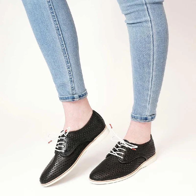 Derby Punch Black Leather Lace Up Flats