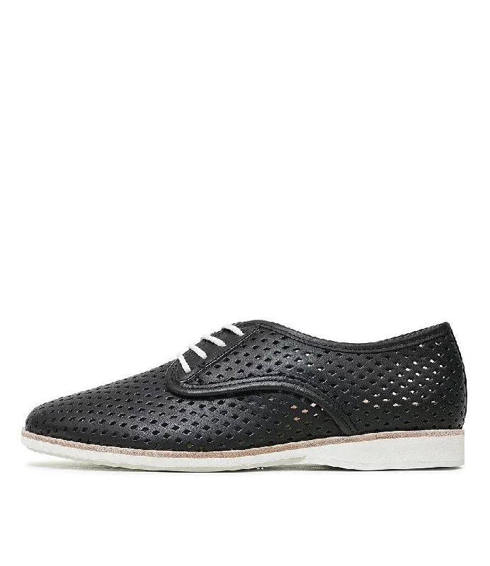 Derby Punch Black Leather Lace Up Flats