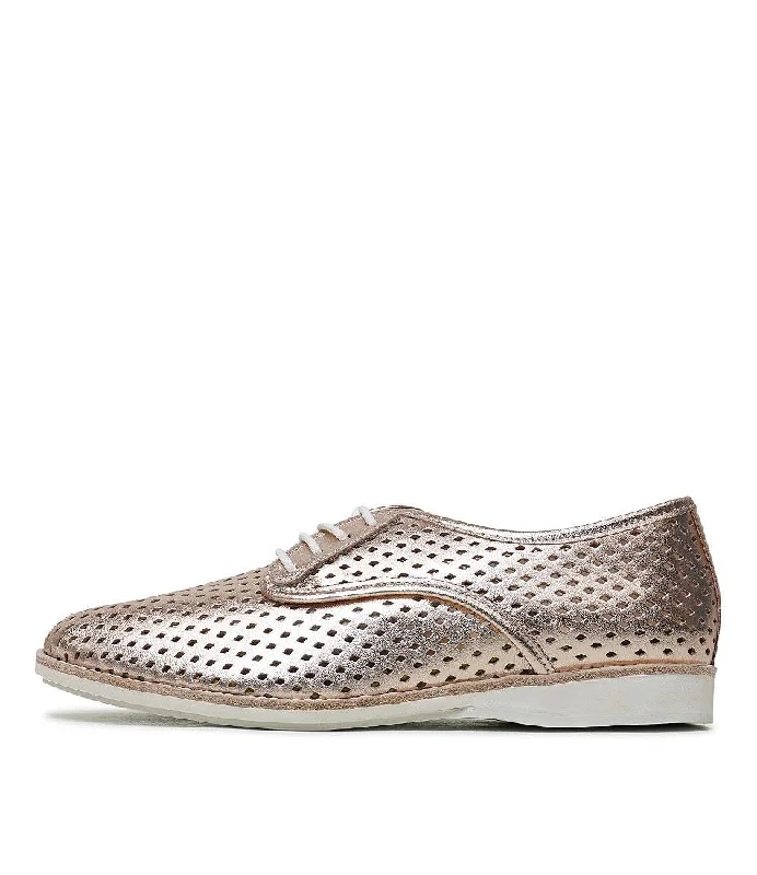 Derby Punch Rose Gold Leather Lace Up Flats