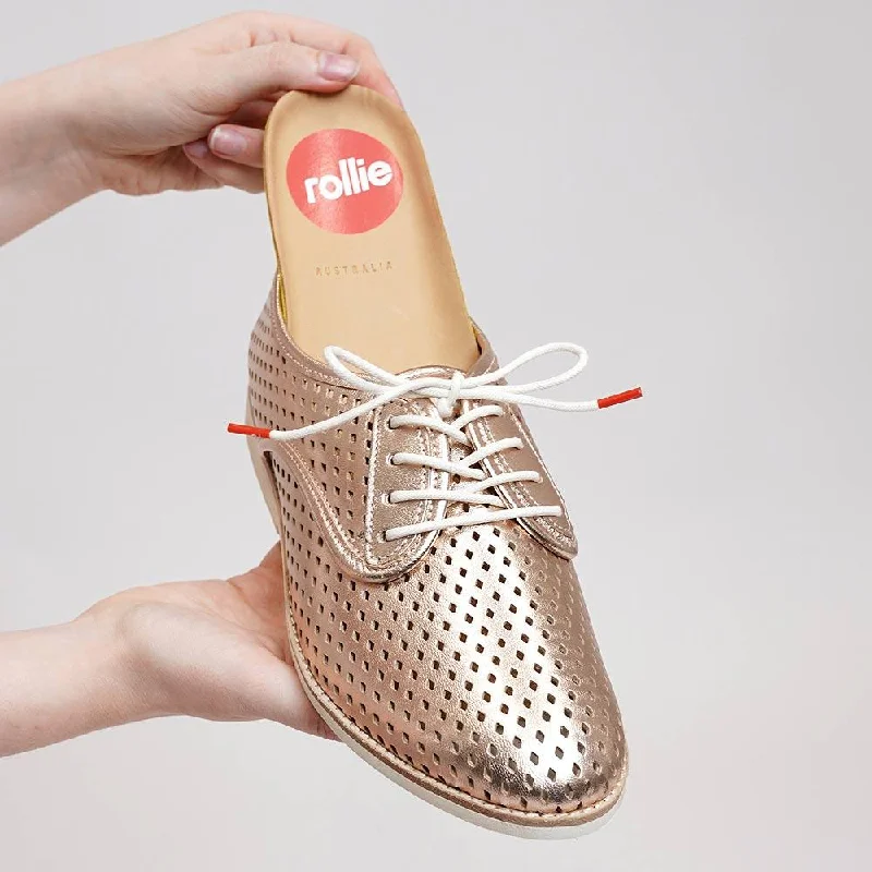 Derby Punch Rose Gold Leather Lace Up Flats