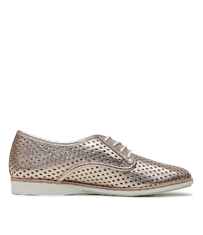 Derby Punch Rose Gold Leather Lace Up Flats