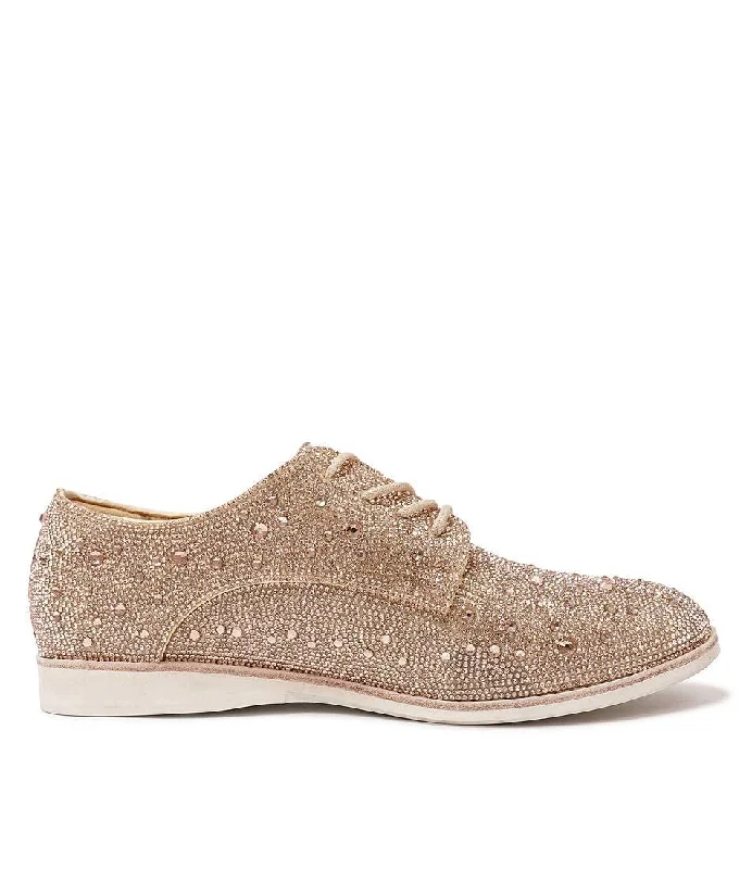 Derby Rhinestone Gold Leather Lace Up Flats