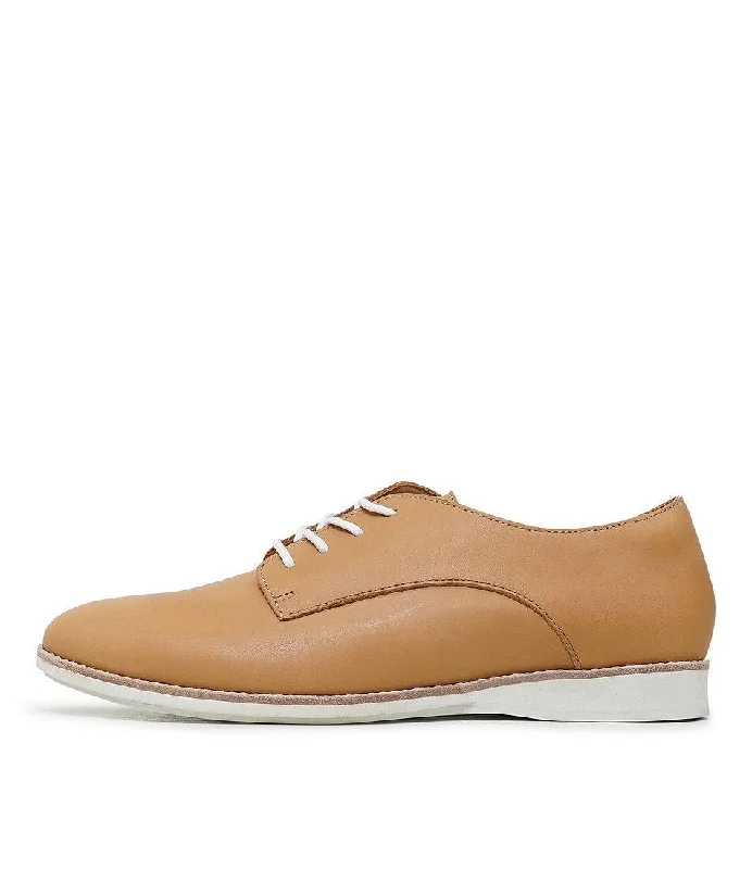 Derby Soft Tan Leather Lace Up Flats