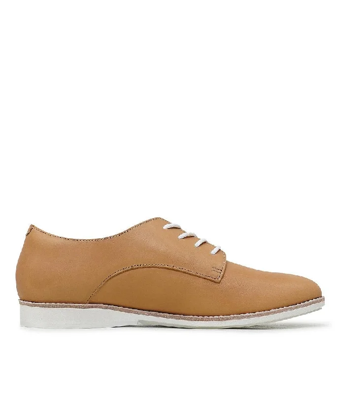 Derby Soft Tan Leather Lace Up Flats