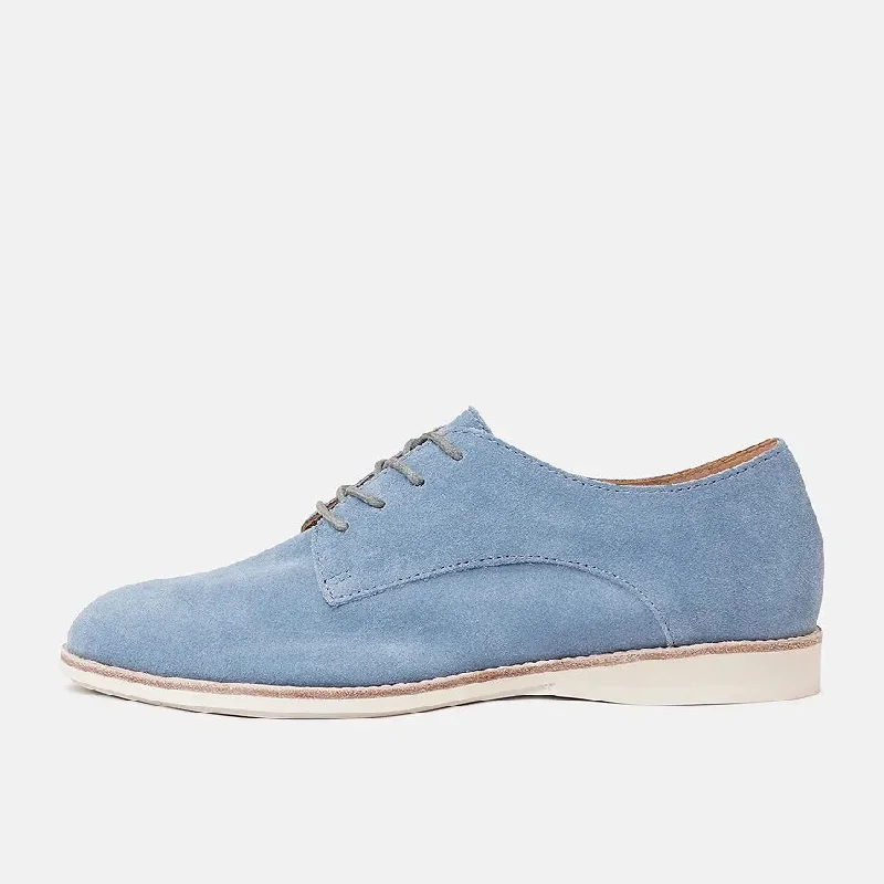 Derby Super Soft Denim Blue Suede Lace Up Flats