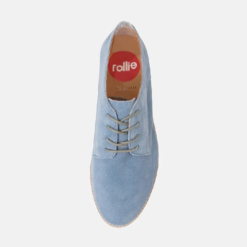 Derby Super Soft Denim Blue Suede Lace Up Flats