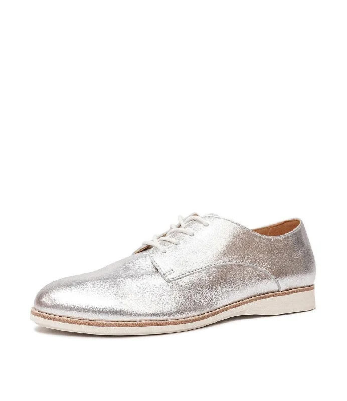 Derby Super Soft Silver Leather Lace Up Flats