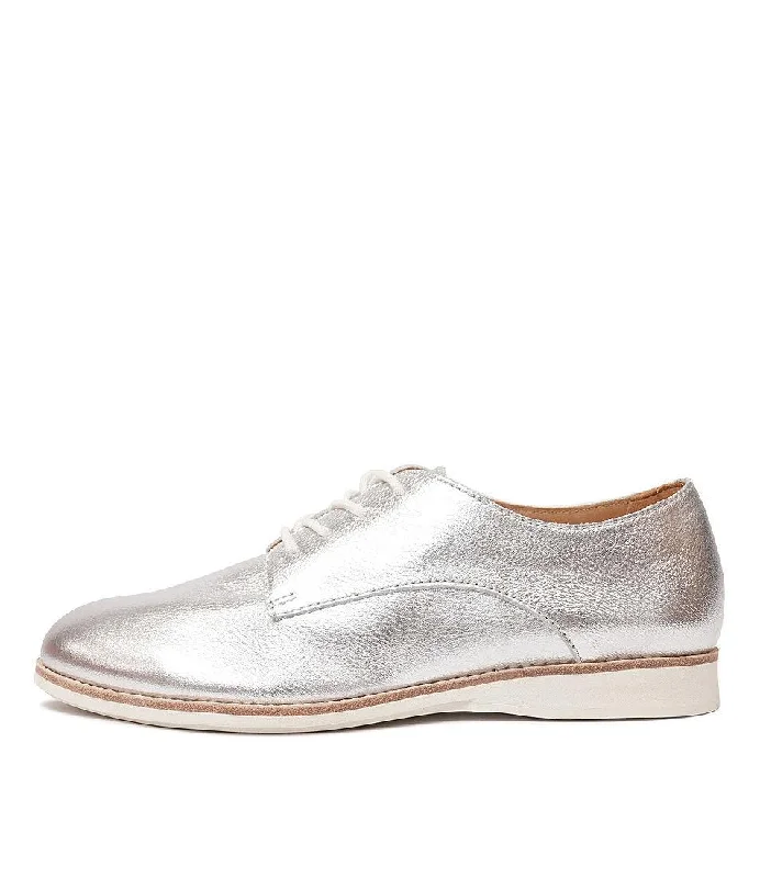 Derby Super Soft Silver Leather Lace Up Flats