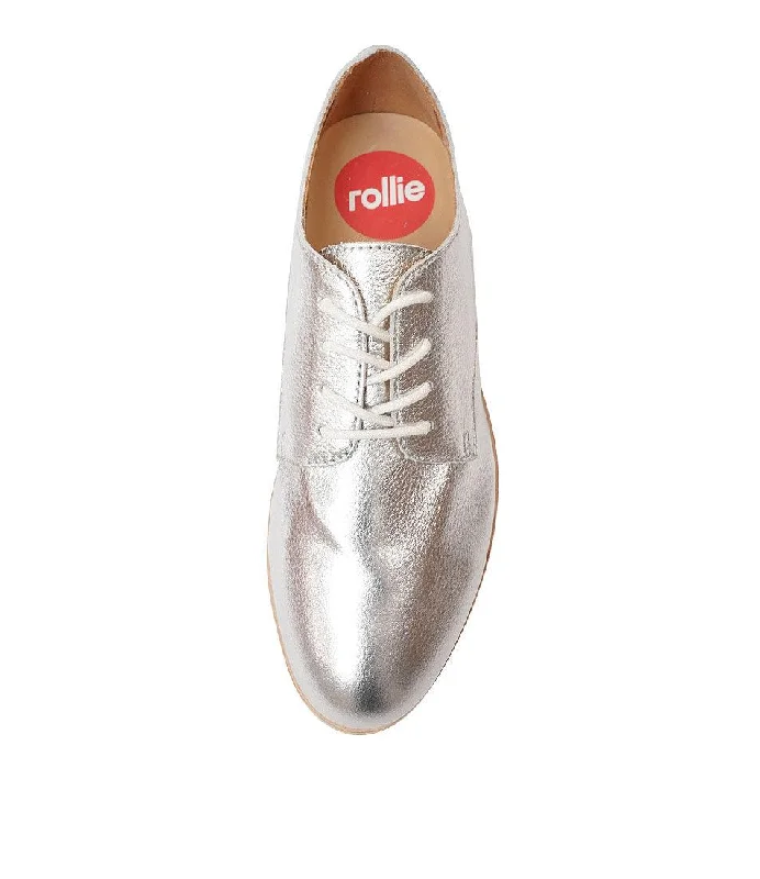 Derby Super Soft Silver Leather Lace Up Flats