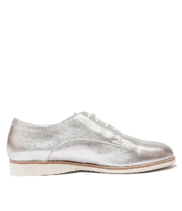 Derby Super Soft Silver Leather Lace Up Flats