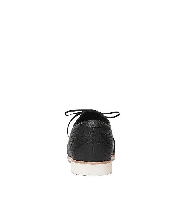 Derby Cutout Black Leather Lace Up Flats