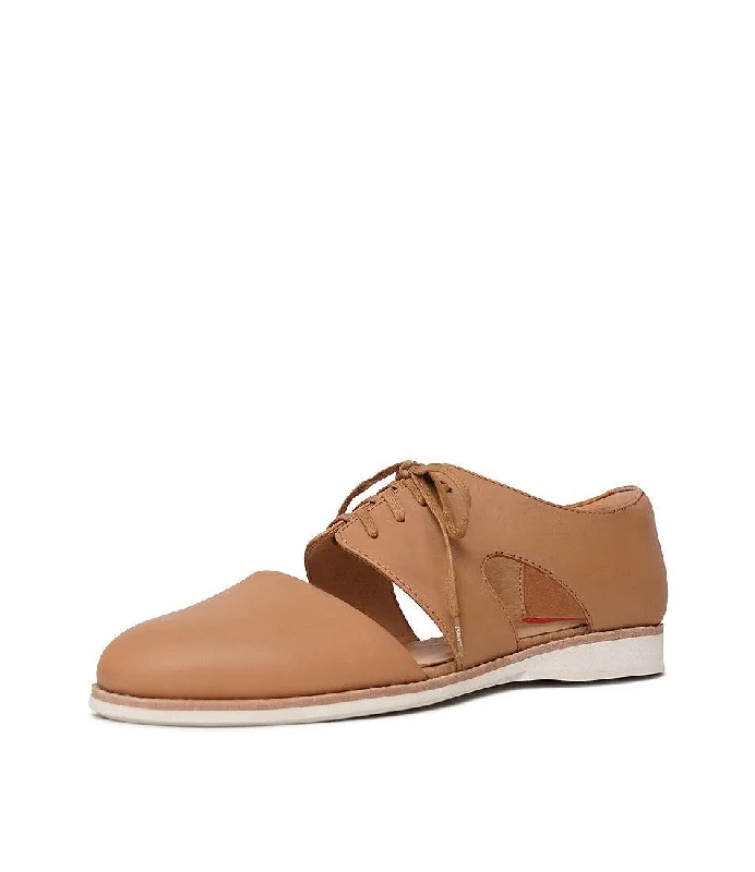 Derby Cutout Soft Tan Leather Lace Up Flats