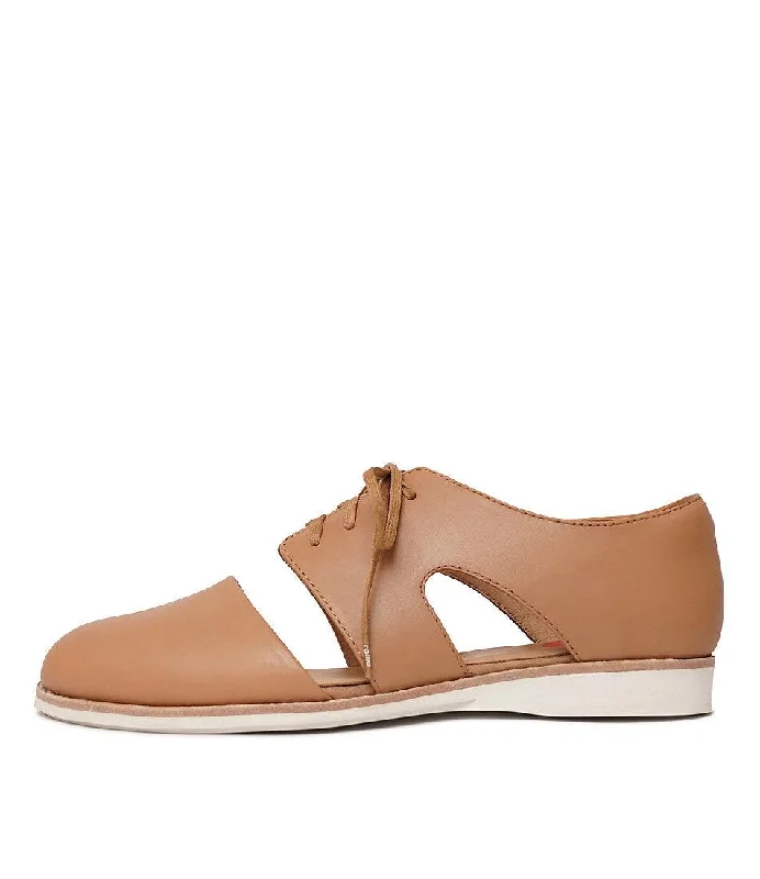 Derby Cutout Soft Tan Leather Lace Up Flats