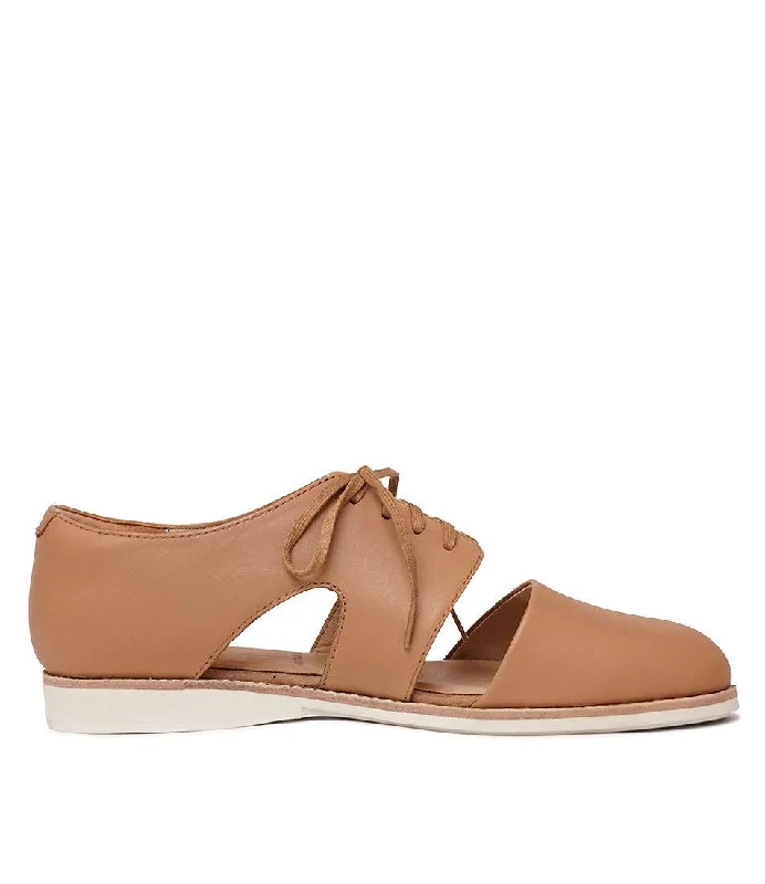 Derby Cutout Soft Tan Leather Lace Up Flats