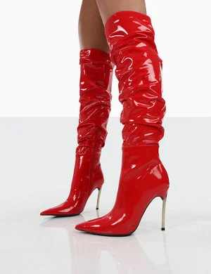 Energy Red Patent Pointed Toe Over The Knee Heeled Boots