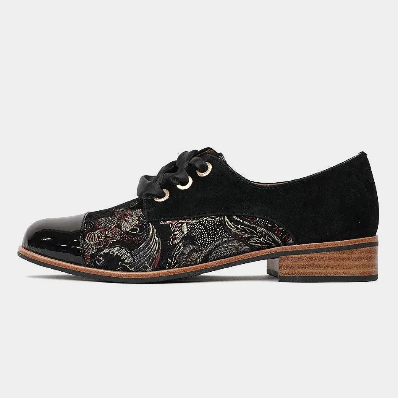 Limbe Black Gold Regal Multi Lace Up Flats