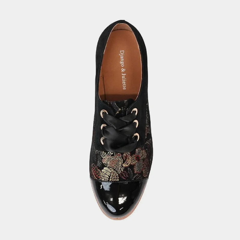 Limbe Black Gold Regal Multi Lace Up Flats