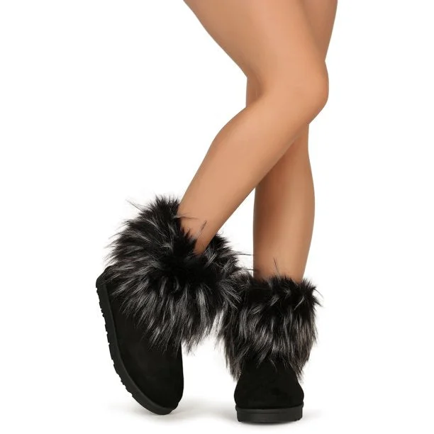 Mata Snowball Round Toe Fluffy Faux Fur Cuff Bootie