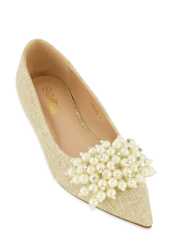 Faux Pearl Rhinestone Pointed Toe Flats