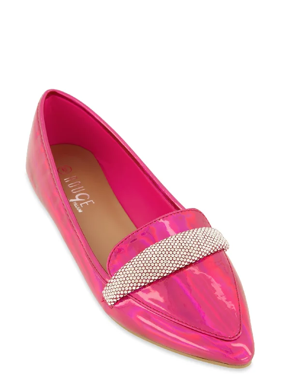 Rhinestone Detail Pointed Toe Flats