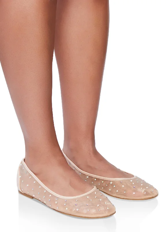 Rhinestone Mesh Ballet Flats