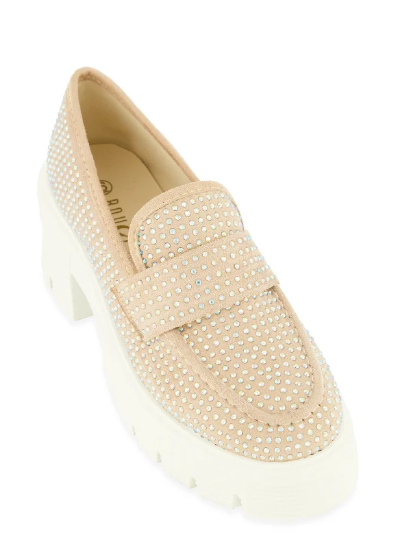 Rhinestone Studded Platform Loafers