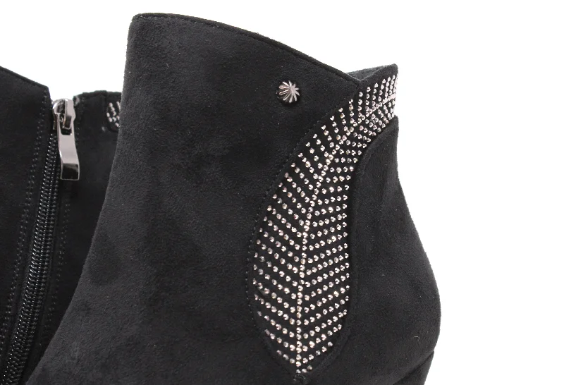 Suede Diamante Heeled Boot