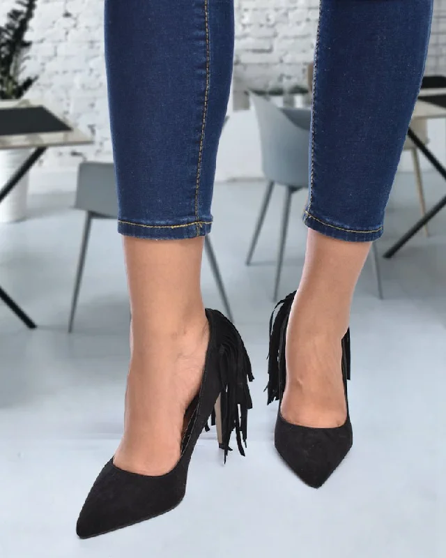 Black Fringe Heels