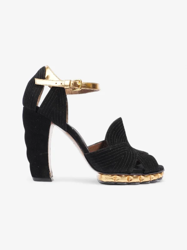 Marni Colourblock Pattern D'Orsay Heel 95mm Black / Gold Suede EU 40 UK 7