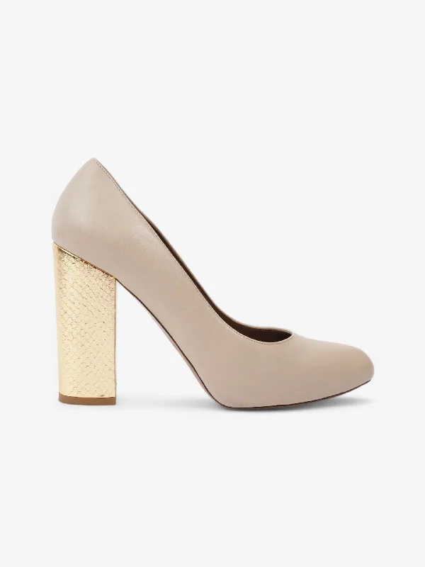 Marni Court Block Heel 95mm Taupe / Gold Leather EU 39.5 UK 6.5