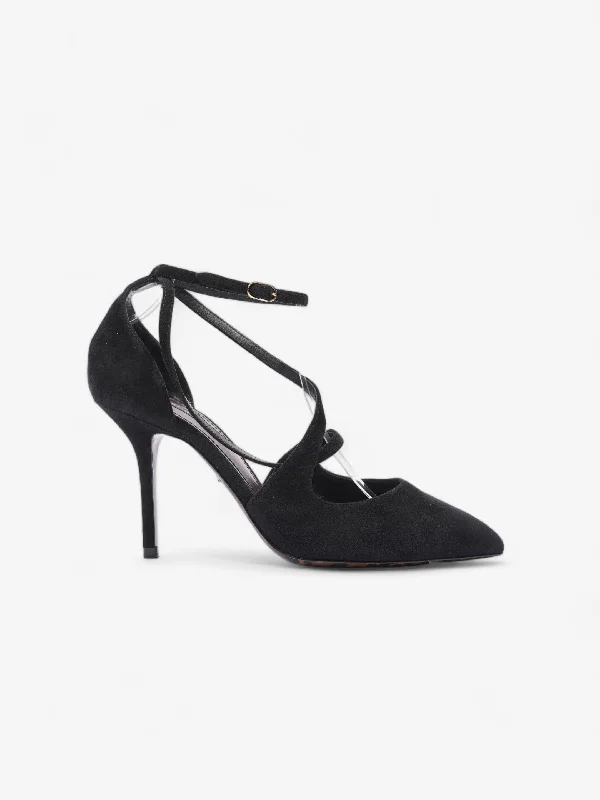 Dolce and Gabbana Ankle Strap Pump 90 Black Suede EU 38 UK 5