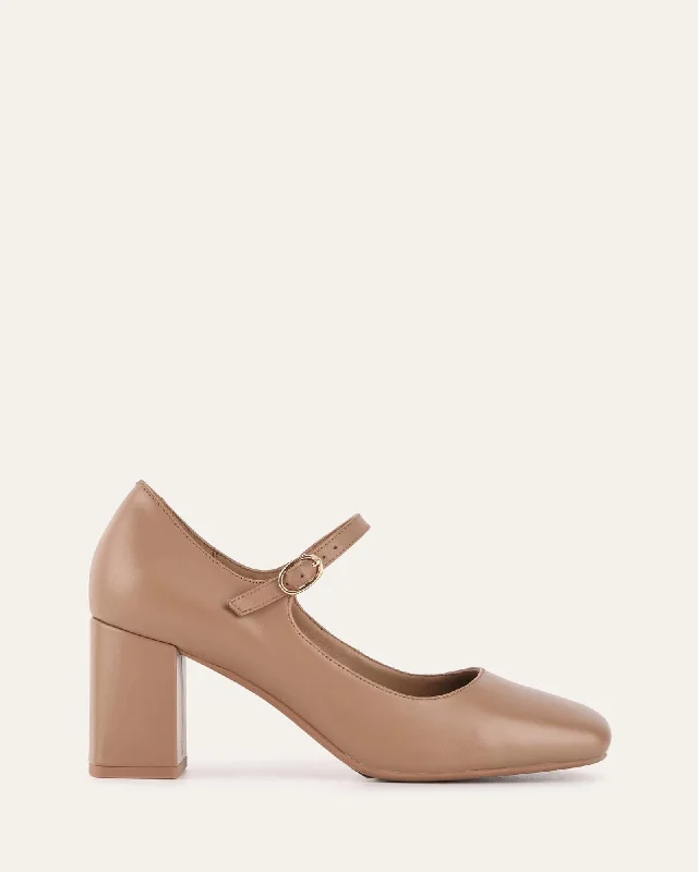 FREYA MID HEEL SHOES TAN LEATHER