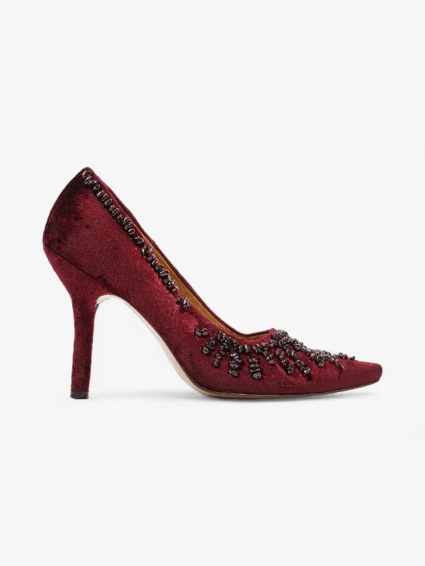 Gucci Ruby Pumps 90 Burgundy Velvet EU 37.5 UK 4.5