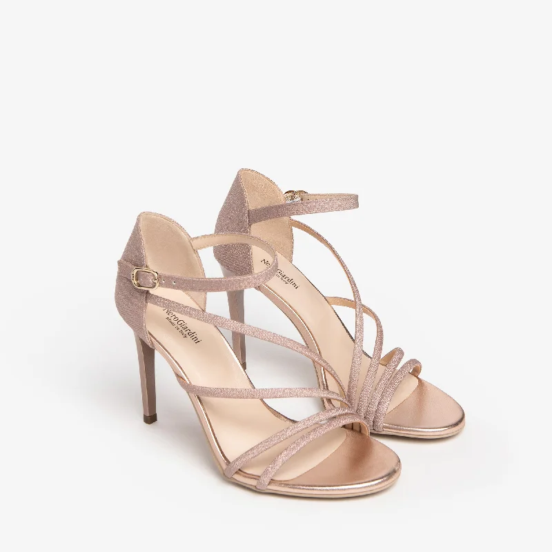 NeroGiardini Rose Gold Strappy Leather Sandals